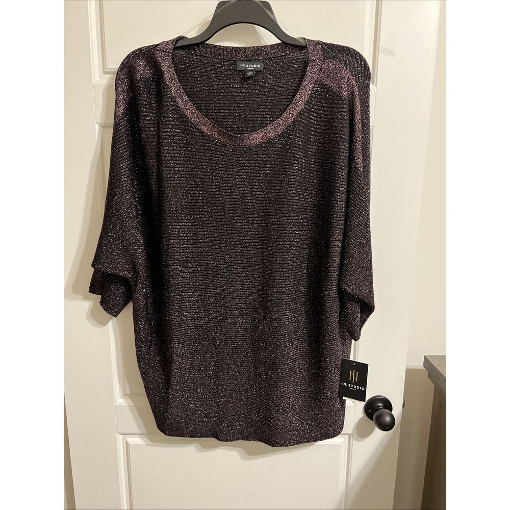 I.N.‎ Studio Women Sweater Maroon Size 3x Holiday Sparkle
